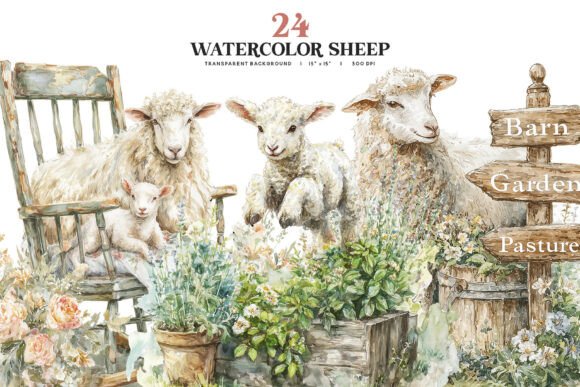 Download Watercolor Sheep Clipart PNG Set - Clipart Collection