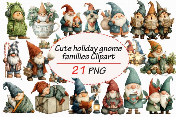 Download Cute Holiday Gnome Families Clipart - Clipart Collection