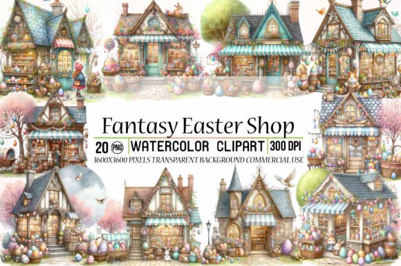 Download Watercolor Fantasy Easter Shop Clipart - Clipart Collection