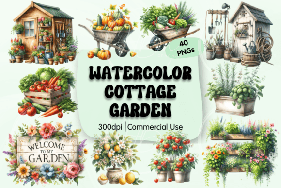 Download Watercolor Cottage Garden Clipart - Clipart Collection