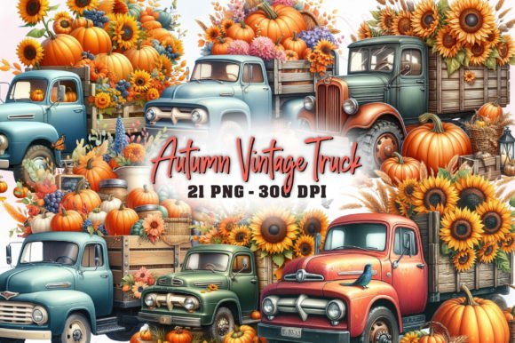 Download Autumn Vintage Truck Sublimation Clipart - Sublimation Collection