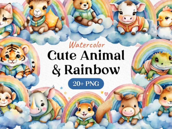 Download Bundle Rainbow Cute Animal Clipart PNG - Clipart Collection
