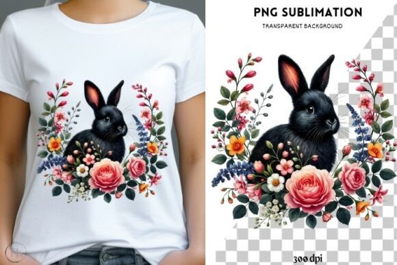 Download Black Rabbit with Flowers Png Design - Design Collection