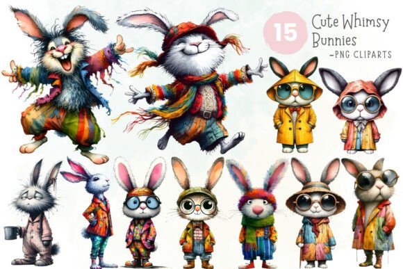 Download Cute Whimsical Bunny Clipart PNG Set - Clipart Collection
