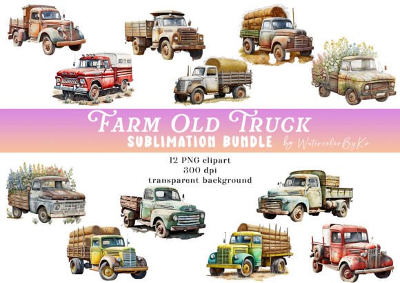 Download Watercolor Farm Old Truck Bundle Clipart - Clipart Collection