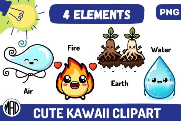 Download Cute Kawaii Clipart Four Elements PNG - Clipart Collection