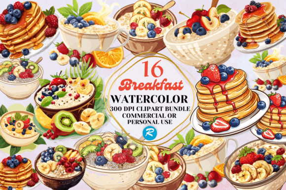 Download Watercolor Breakfast Clipart PNG Bundle - Clipart Collection