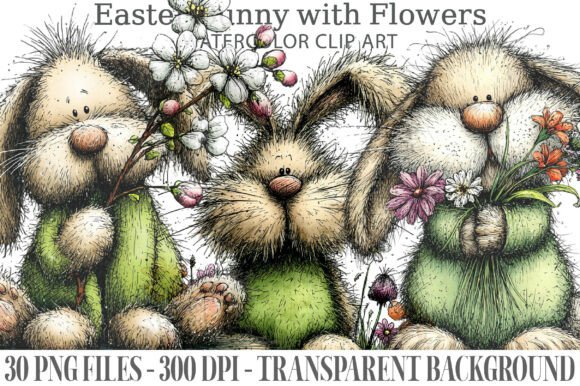 Download Easter Bunny with Flowers PNG Clipart - Clipart Collection