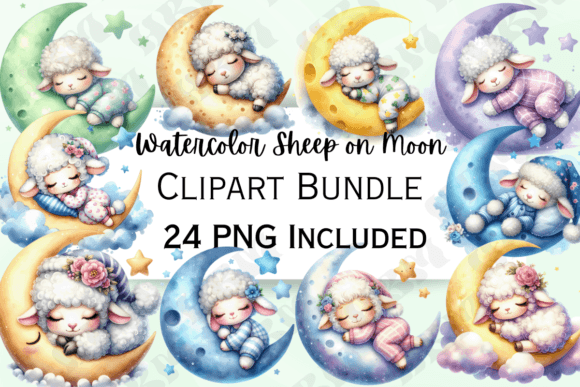 Download Watercolor Sheep on Moon Clipart - Clipart Collection