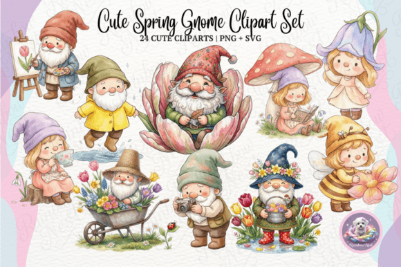 Download Cute Spring Gnome Clipart Set - Clipart Collection