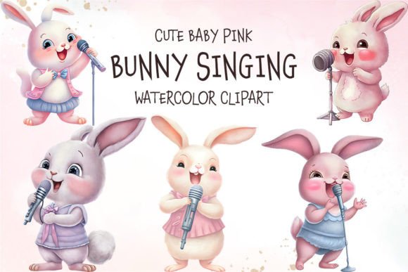 Download Cute Baby Pink Bunny Singing Clipart - Clipart Collection