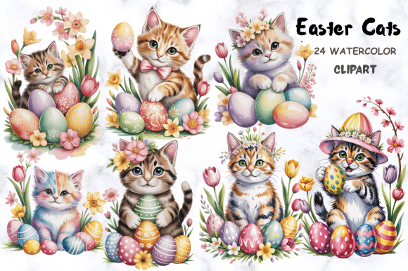 Download Watercolor Easter Cats Clipart - Clipart Collection