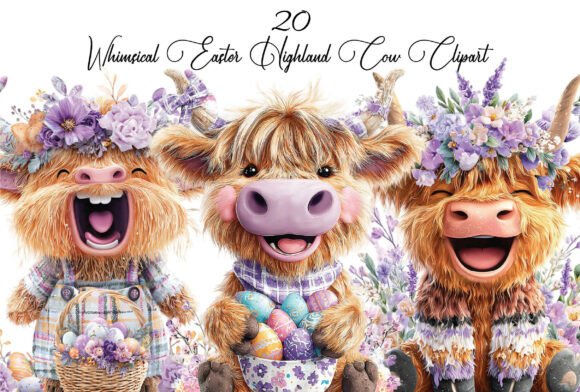 Download Whimsical Easter Highland Cow Clipart - Clipart Collection