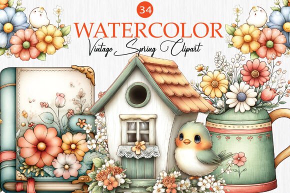Download Watercolor Vintage Spring Clipart - Clipart Collection