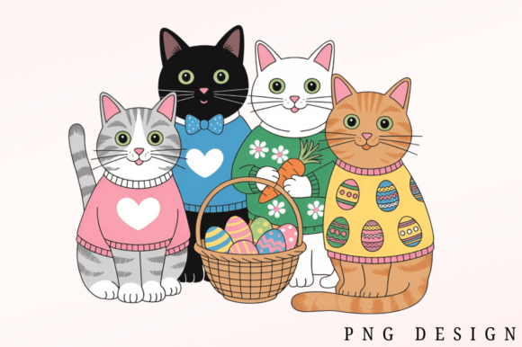 Download Cute Easter Cats Clipart PNG Design - Design Collection