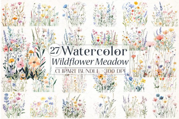 Download Wildflower Meadow Watercolor Clipart - Clipart Collection