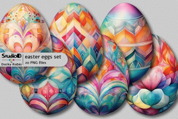 Download Decorated Watercolor Eggs Clipart Set - Clipart Collection