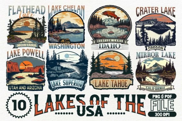 Download Lakes of the USA T-shirt Design Bundle - Design Collection