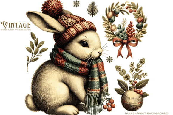 Download Vintage Winter Rabbit PNG Sublimation - Sublimation Collection