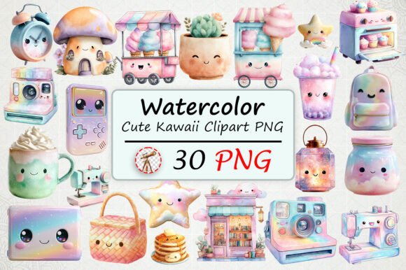 Download Watercolor Cute Kawaii Clipart PNG - Clipart Collection