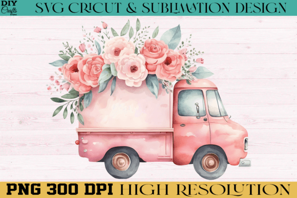 Download Truck with Flowers Valentine PNG Design - Design Collection