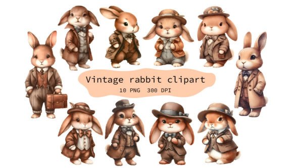 Download Vintage Rabbit Clipart Set - Clipart Collection
