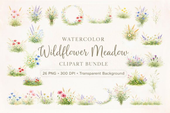 Download Watercolor-wildflower-meadow-clipart - Clipart Collection