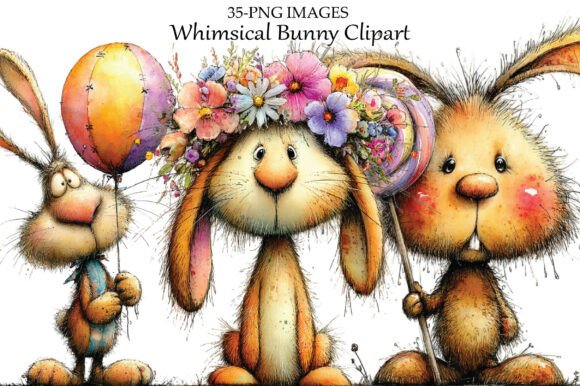 Download Whimsical Bunny Clipart - Clipart Collection