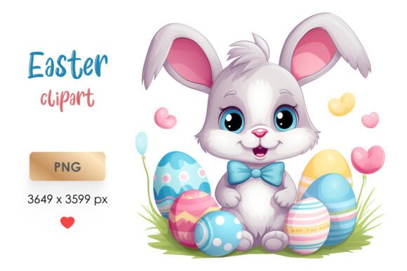 Download Cute Easter Bunny with Eggs PNG Clipart - Clipart Collection