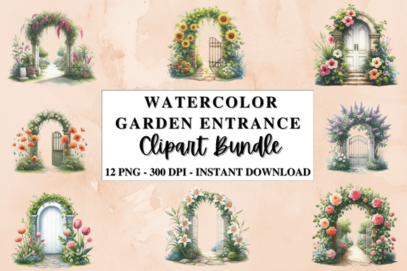 Download Watercolor Garden Gates Clipart Bundle - Clipart Collection