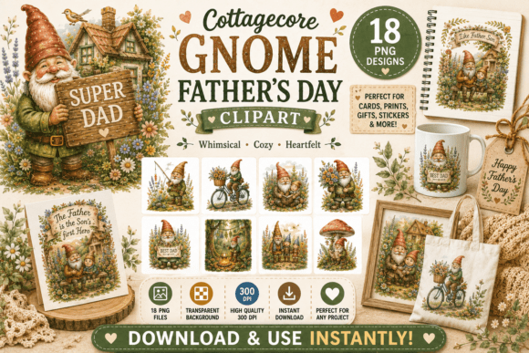 Download Cottagecore Gnome Father’s Day Clipart - Clipart Collection