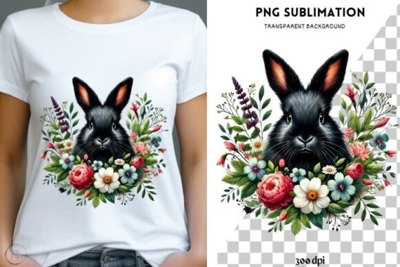 Download Black Rabbit with Flowers Png Design - Design Collection