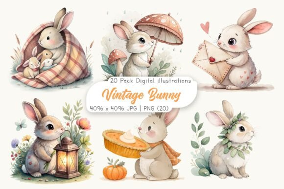 Download Watercolor Vintage Bunny Clipart - Clipart Collection