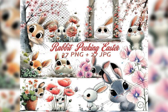 Download Whimsical Peeking Rabbit Clipart Set - Clipart Collection
