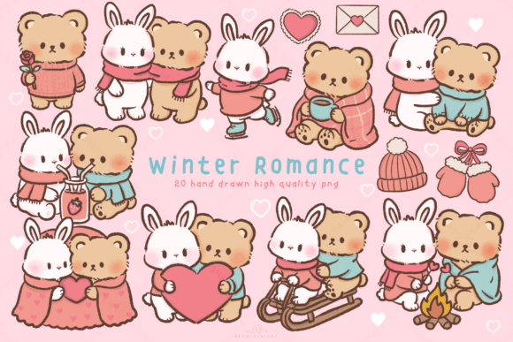 Download Winter Romance Kawaii Bear Bunny Clipart - Clipart Collection