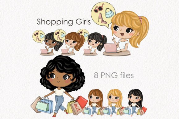 Download Shopping Girls Clipart Instant Download - Clipart Collection