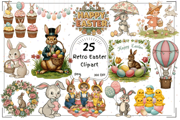 Download 25 Retro Easter Clipart - Vintage Bunny - Clipart Collection