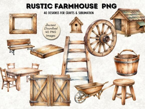 Download Rustic Farmhouse Clipart PNG Bundle - Clipart Collection