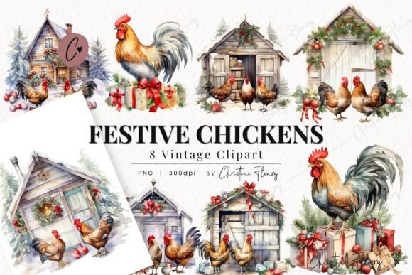 Download Vintage Festive Chickens Clipart - Clipart Collection