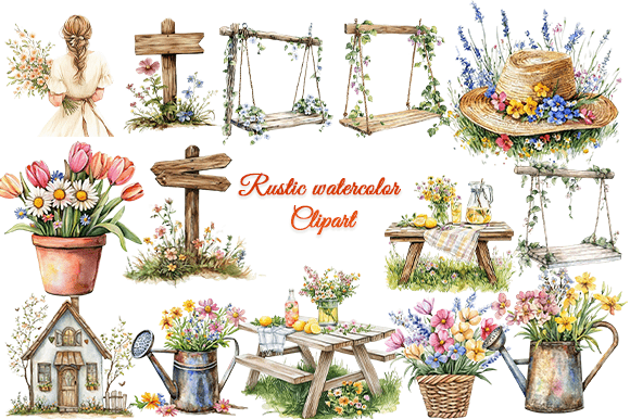 Download Rustic Watercolor Clipart Bundle - Clipart Collection