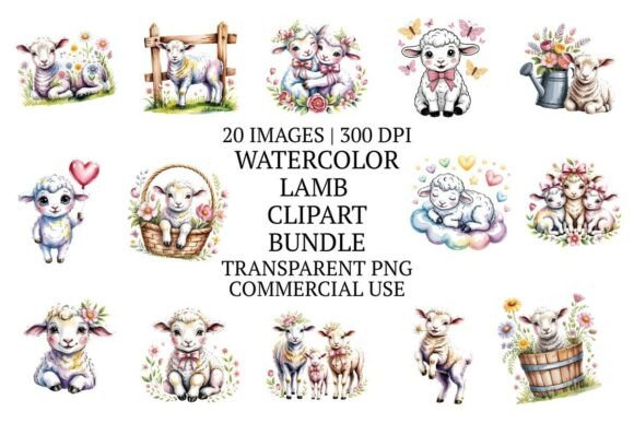 Download Whimsical Watercolor Lamb Clipart 20 PNG - Clipart Collection