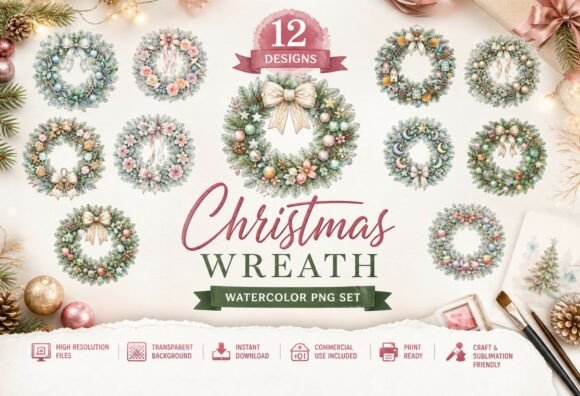 Download Watercolor Christmas Wreath PNG Cliparts - Clipart Collection